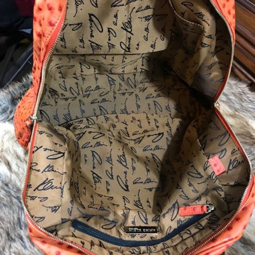 *Rare* Anne Klein Saffron Genuine Leather Ostrich Emb… Gem